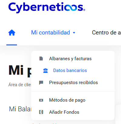 Menú Mi contabilidad con la opción Datos bancarios