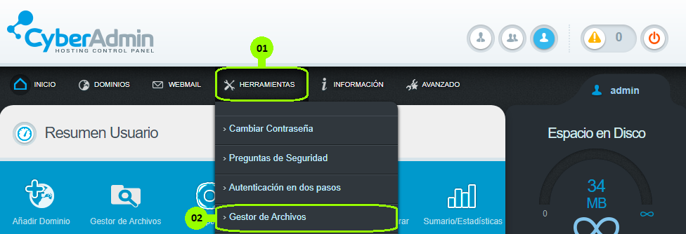 Acceso al Gestor de Archivos en DirectAdmin